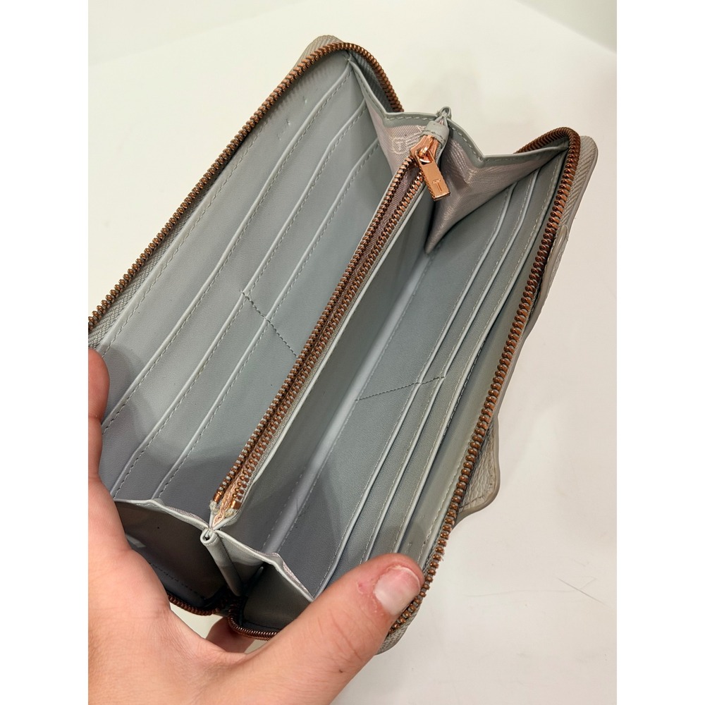 Ted Baker London Grey Leather Cat Face Zip Around Wallet Rose Gold Whiskers - Picture 3 of 3